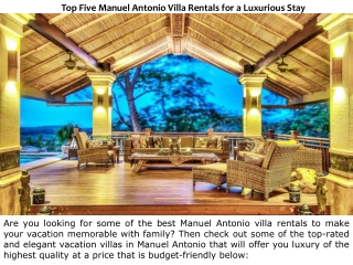 Top Five Manuel Antonio Villa Rentals for a Luxurious Stay