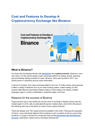 Cost and Features to Develop A Cryptocurrency Exchange like Binance