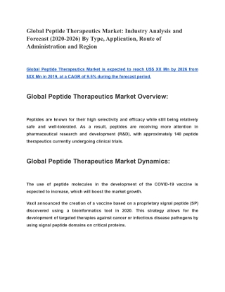 Global Peptide Therapeutics Market