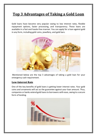 Top 3 Advantages of Taking a Gold Loan