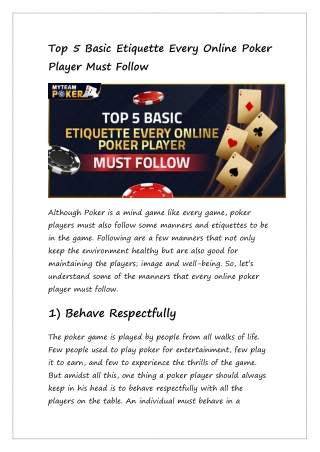 Top 5 Basic Etiquette Every Online Poker Player Mu