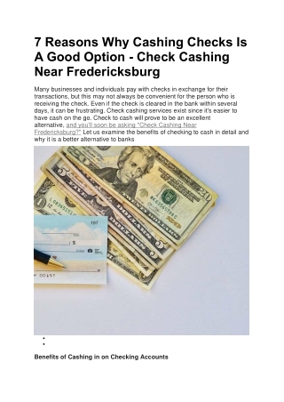 7 Reasons Why Cashing Checks Is A Good Option - Check Cashing Near Fredericksburg