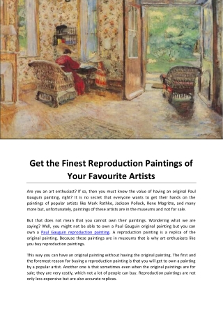 Get the Finest Reproduction Paintings of Your Favourite Artists