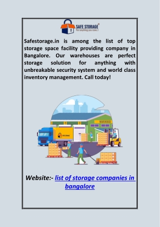 List of Top Storage Companies in Bangalore