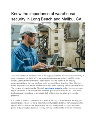 Know the importance of warehouse security in Long Beach and Malibu, CA