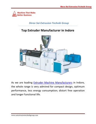 Top Extruder manufacturer in Indore|Shree Sai  Extrusion Technik Group