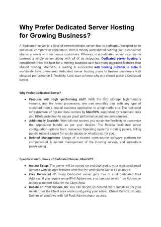 Why Prefer Dedicated Server Hosting for Growing Business