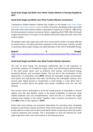 Small Scale Single and Multi-rotor Wind Turbine Market to Develop Rapidly by 203