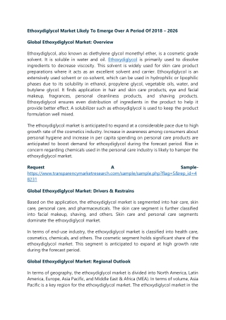 Ethoxydiglycol Market Likely To Emerge Over A Period Of 2018 – 2026