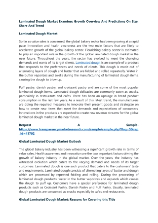 Laminated Dough Market Examines Growth Overview And Predictions On Size, Share A