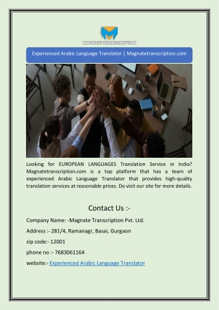 Experienced Arabic Language Translator | Magnatetranscription.com