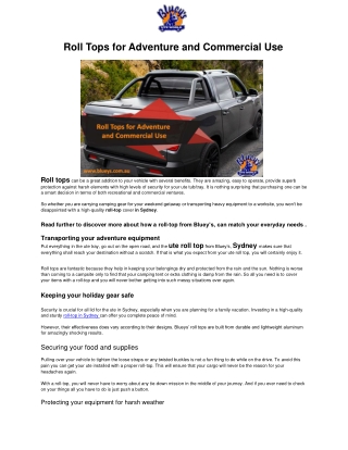 Roll Tops for Adventure and Commercial Use
