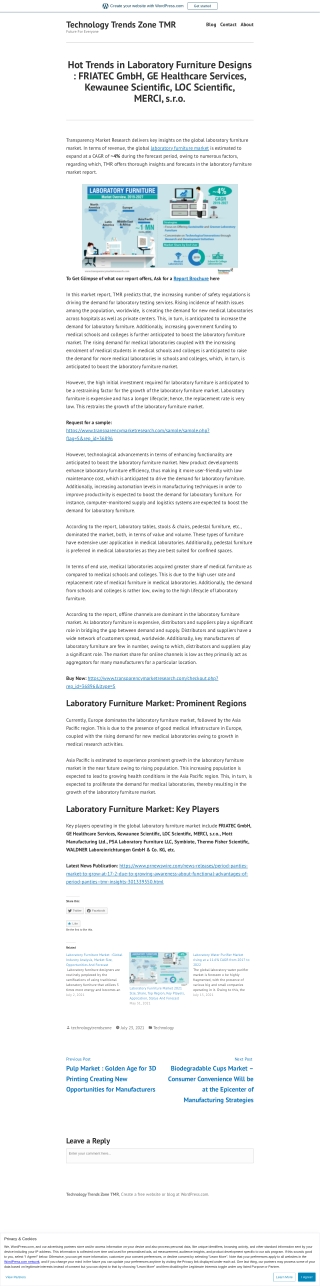 Laboratory Furniture Market to Reach a Valuation of ~US$ 1.2 Bn by 2027