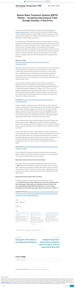 Ballast Water Treatment Systems (BWTS) Market to Reach a Valuation of ~US$ 8.9 B