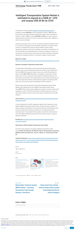 Intelligent Transportation System Market to Cross US$ 60 Bn by 2030