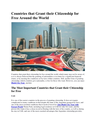COUNTRIES THAT GRANT THEIR CITIZENSHIP FOR FREE AROUND THE WORLD