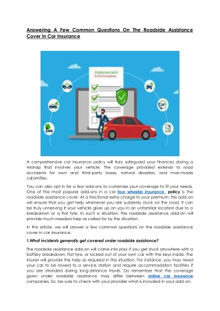 Answering a few common questions on the roadside assistance cover in car insurance