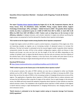 Gasoline Direct Injection Market – Analysis with Ongoing Trends & Market Revenue