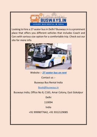 27 Seater Bus on Rent | Busways.in