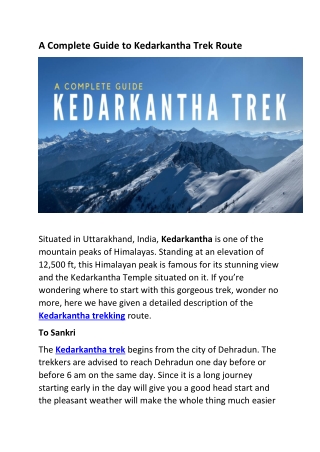 A Complete Guide To Kedarkantha Trek Route