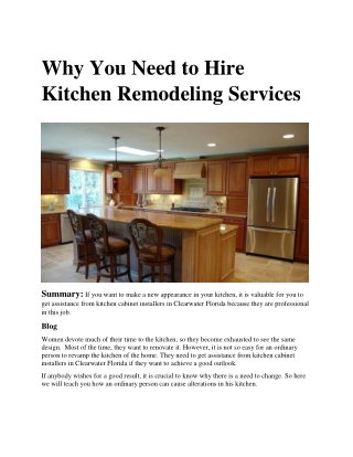 Why You Need to Hire Kitchen Remodeling Services