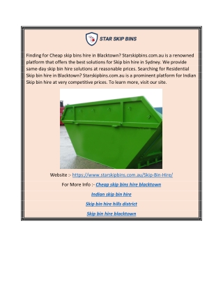 Cheap Skip Bins Hire Blacktown  Starskipbins.com.au