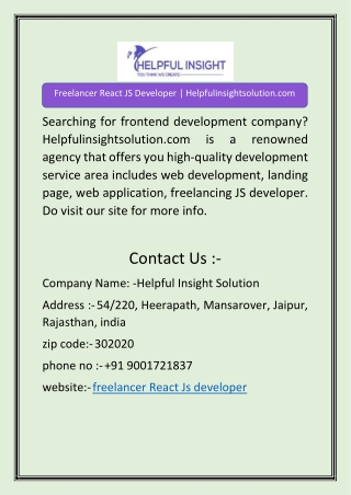 Freelancer React JS Developer | Helpfulinsightsolution.com