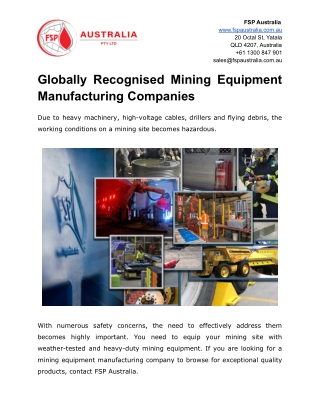 Globally Recognised Mining Equipment Manufacturing Companies