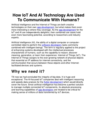 How IoT And AI Technology Are Used To Communicate With Humans