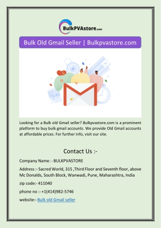 Bulk Old Gmail Seller | Bulkpvastore.com