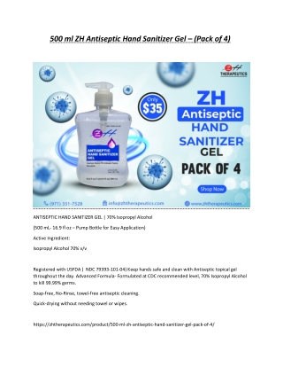 500 ml ZH Antiseptic Hand Sanitizer Gel (pack 04)