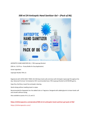 500 ml ZH Antiseptic Hand Sanitizer Gel