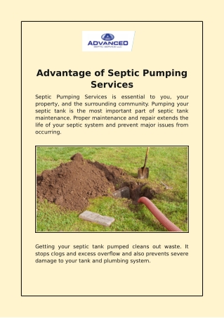 Advantage of Septic Pumping Services