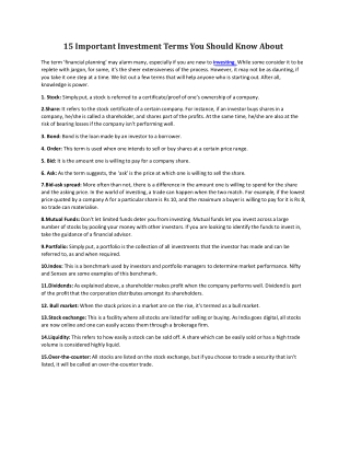 15 Important Investment Terms You Should Know About