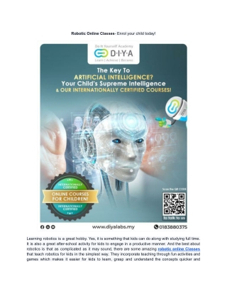 Robotic Online Courses - Enrol your child today