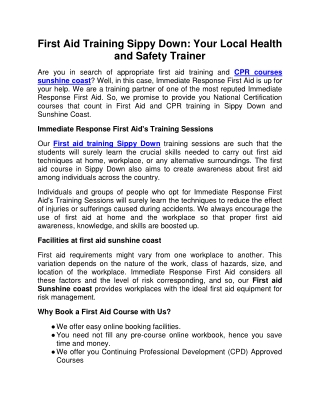 First Aid Training Sippy Down: Your Local Health and Safety Trainer