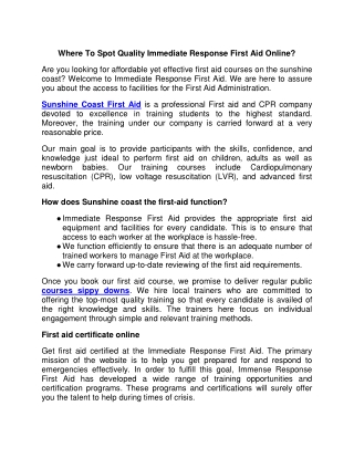 Where To Spot Quality Immediate Response First Aid Online?