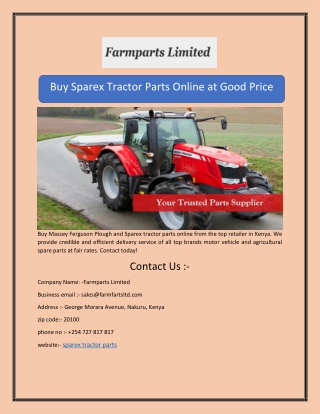 Buy Sparex Tractor Parts Online at Good Price