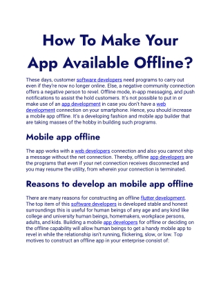 How To Make Your App Available Offline