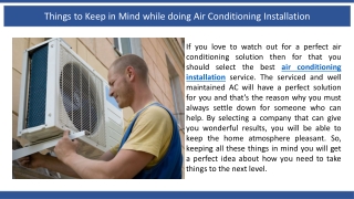 Things to Keep in Mind while doing Air Conditioning Installation