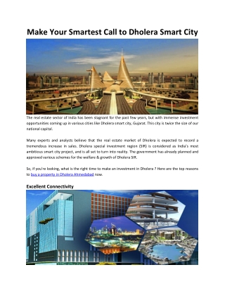 Make Your Smartest Call to Dholera Smart City