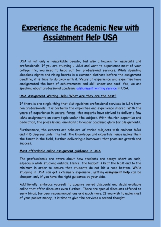 Experience the Academic New with Assignment Help USA