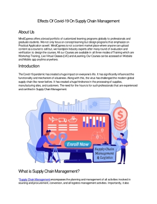 Effects Of Covid-19 On Supply Chain Management