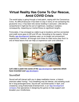 Virtual Reality Has Come To Our Rescue, Amid COVID Crisis