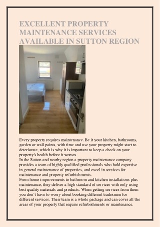 EXCELLENT PROPERTY MAINTENANCE SERVICES AVAILABLE IN SUTTON REGION