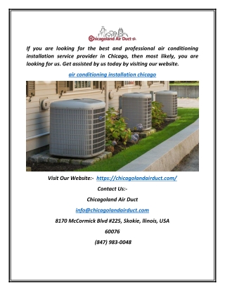 Air Conditioning Installation Chicago | Chicagolandairduct.com