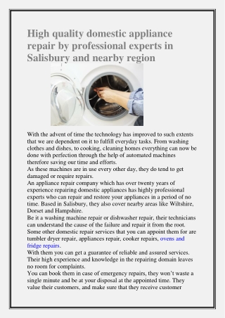 High quality domestic appliance repair by professional experts in Salisbury and nearby region