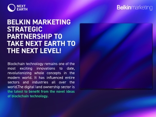 Belkin Marketing strategic partnership to take Next Earth to the next level!