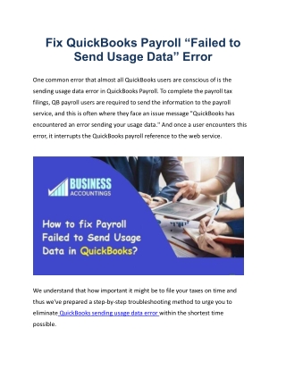 How to Resolve the "QuickBooks Payroll Failed to Send Usage Data?