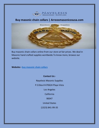 Buy masonic chain collars | Arreosmasonicosusa.com